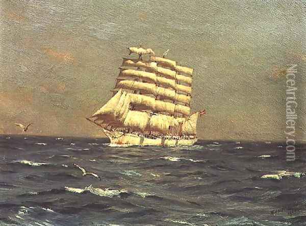 Danish trading ship, Viking Oil Painting - Thomas Jacques Somerscales