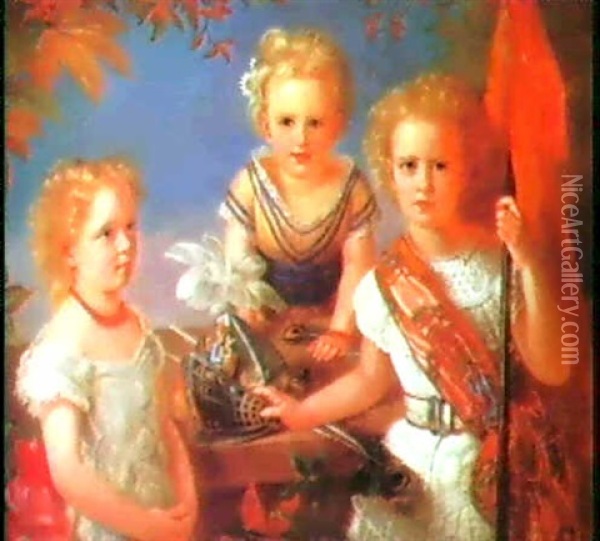 A Portrait Of Mimi, Martha And Eugenie Pfinsner Oil Painting - Emilie Schmaeck-Stregen