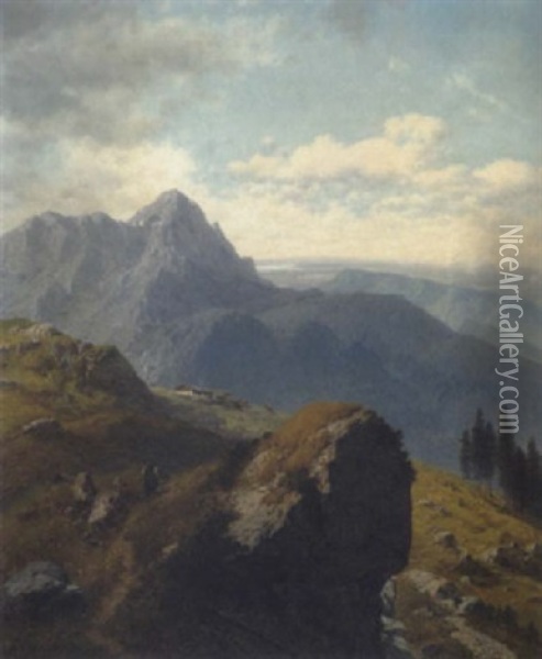 Aussicht Von Der Hohen Kampe In Die Bairische Ebene Und Auf Den Chiemsee Oil Painting - Josef von Schloegl