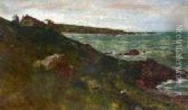 A Rocky Coastline Oil Painting - Edwin Ellis