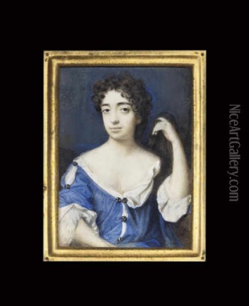 A Lady Called Mary Of Modena, In Open Blue Day-gown Oil Painting - Peter Cross
