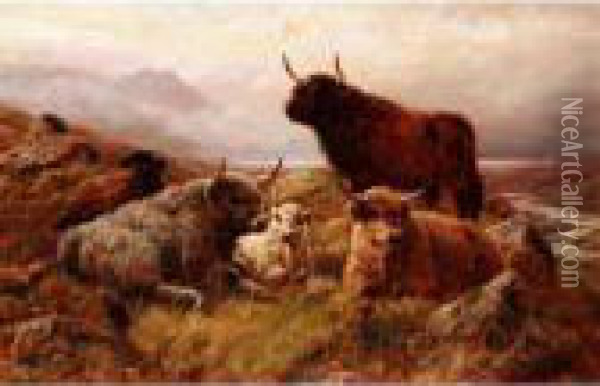 The Highland Herd Oil Painting - Robert Watson