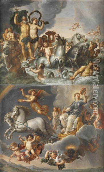 Allegorie De L'eau Ou Le Triomphe De Neptune Et D'amphitrite (+ Allegorie De L'air Ou Le Char De Junon; Pair) Oil Painting - Peter Van Lint