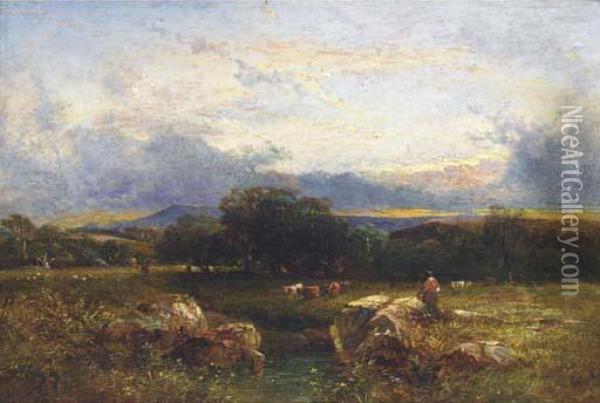 Sunset, Sussex Oil Painting - Anthony Vandyke Copley Fielding