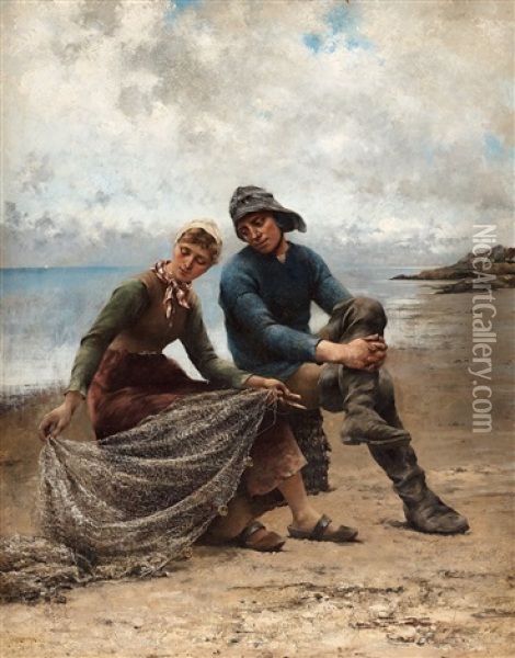 Stilla Stund Pa Stranden Oil Painting - August Vilhelm Nikolaus Hagborg