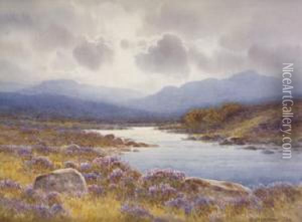 River Landscape With Distant Mountains Oil Painting - George, Captain Drummond-Fish