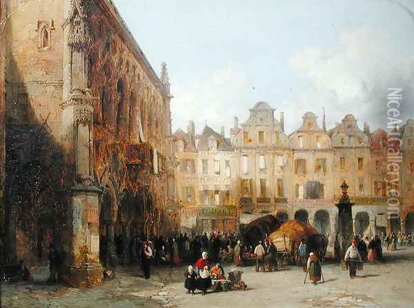 The Hotel de Ville, Arras, 1856 Oil Painting - Lewis John Wood