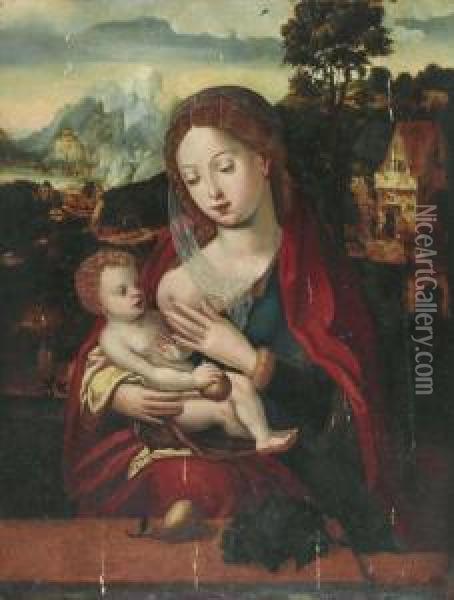 Madonna And Child Before A Landscape. Oil Painting - Italian Unknown Master