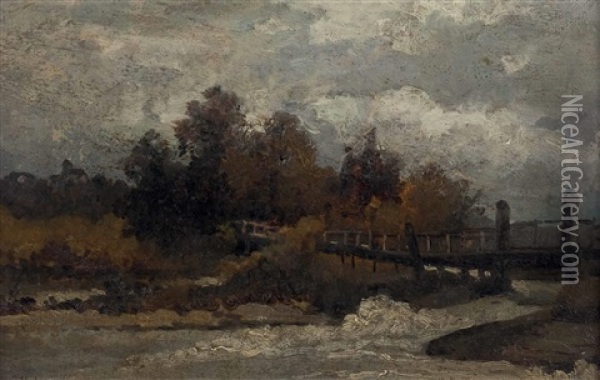 Flusslandschaft Mit Brucke Oil Painting - Joseph Hahn