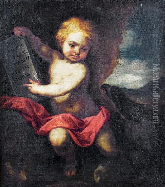 The Infant Saint John The Baptist, In A Cave,before An Open Landscape Oil Painting - Juan De Sevilla Romero Y Escalante