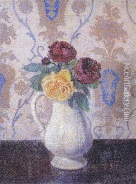 Fleurs, Trois Roses Oil Painting - Albert Dubois-Pillet