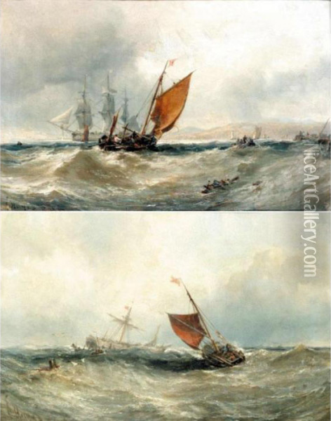 Yarmouth Lugger, Dublin Bay; Ship On The Goodwin Sands Oil Painting - Edwin Hayes