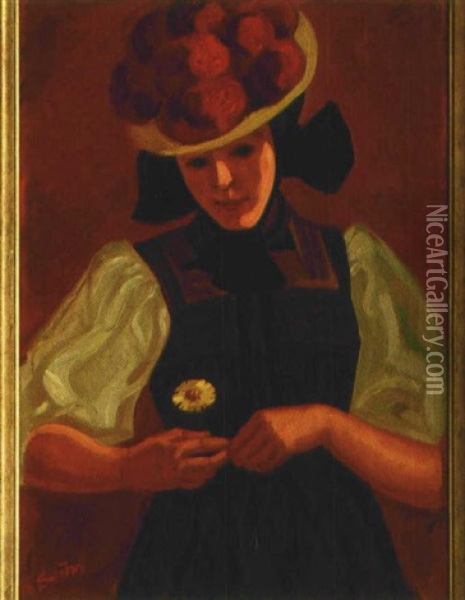 Portrait Einer Schwarzwalderin In Tracht Oil Painting - Josef Seche