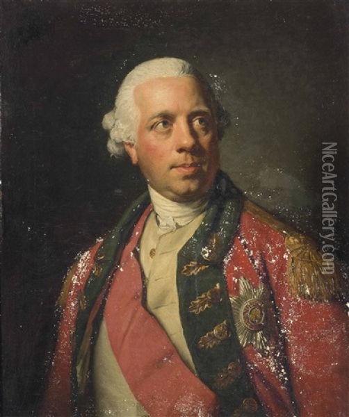 Portrait Of Sir Basil Keith Murray (1730-1795), Bust-length, In Scarlet Military Coat With Green Facings And White Vest, Wearing The Riband And Star Of The Bath Oil Painting - Nathaniel Dance Holland (Sir)