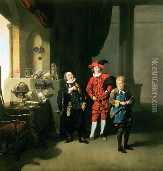 David Garrick with William Burton and John Palmer in 'The Alchemist' by Ben Jonson, 1770 Oil Painting - Johann Zoffany