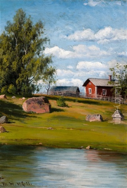 Red House Oil Painting - Thorsten Waenerberg