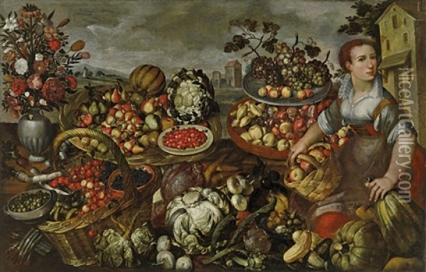 Stillleben Mit Gemuse, Fruchten Und Blumen Oil Painting - Jean-Baptiste de Saive the Younger