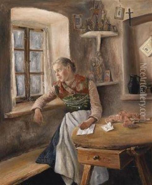 Girl At The Window Oil Painting - Otto Pilz