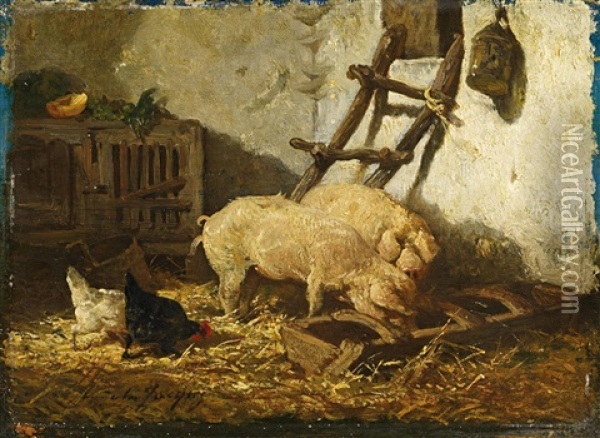 Schweine Am Futtertrog Oil Painting - Charles Emile Jacque