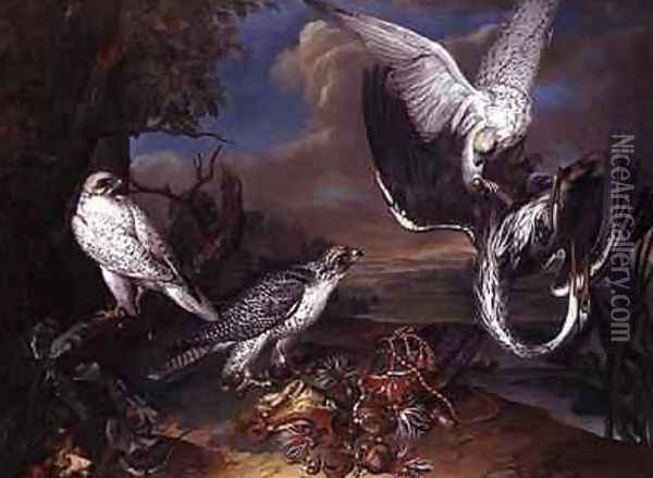 Greenland Cyr Falcons Oil Painting - Ferdinand Phillip de Hamilton