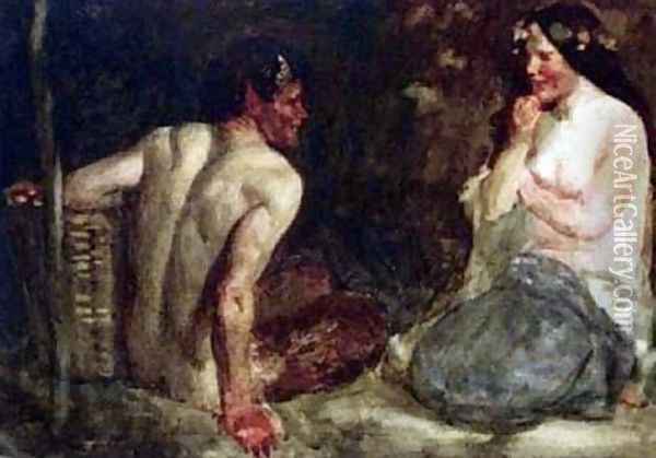 Satyr and Nymph Oil Painting - Robert Anning Bell