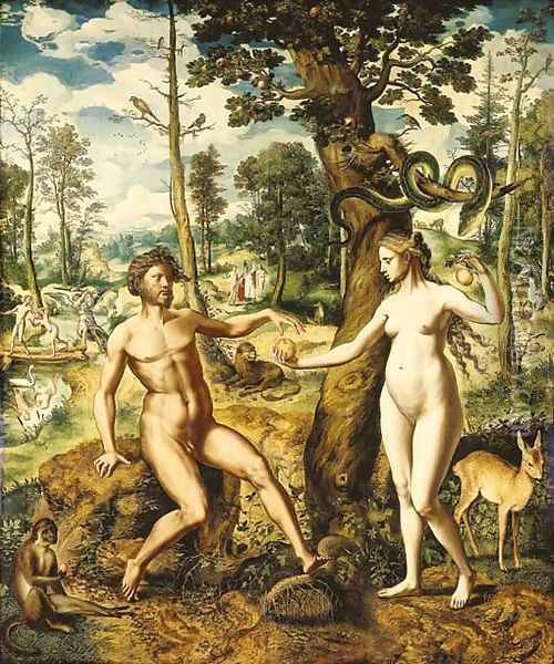 The Temptation, with the Rebuke and the Expulsion from the Garden of Eden beyond Oil Painting - Jan Swart Van Groningen