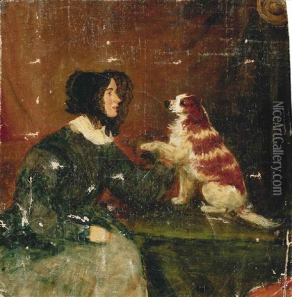 A Lady's Best Friend, A Terrier, The New Family And Portrait Of A Young Artist (4 Works) Oil Painting - Henry Bernard Chalon