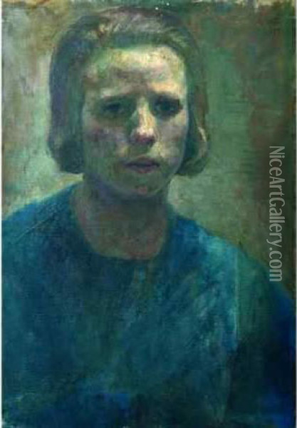 Autoportrait A La Tunique Bleue. Oil Painting - France Leplat