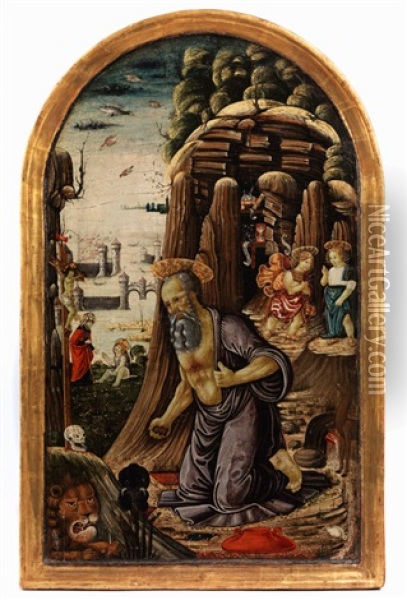 Das Bussgebet Des Heiligen Hieronymus Und Weitere Episoden Aus Dem Neuen Testament Oil Painting - Jacopo Del Sellaio