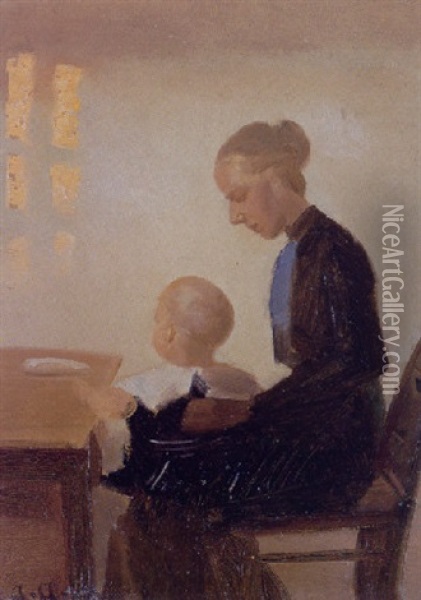 Mor Med Barn Pa Skodet Oil Painting - Anna Kirstine Ancher
