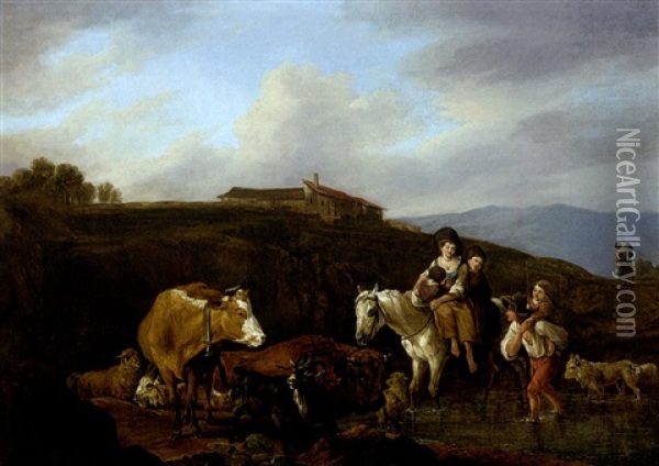 Viehherde Und Reiter In Italienischer Landschaft Oil Painting - Wilhelm Alexander Wolfgang von Kobell