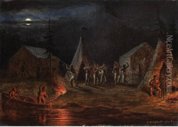 Camp Scene By Moonlight Oil Painting - Cornelius Krieghoff