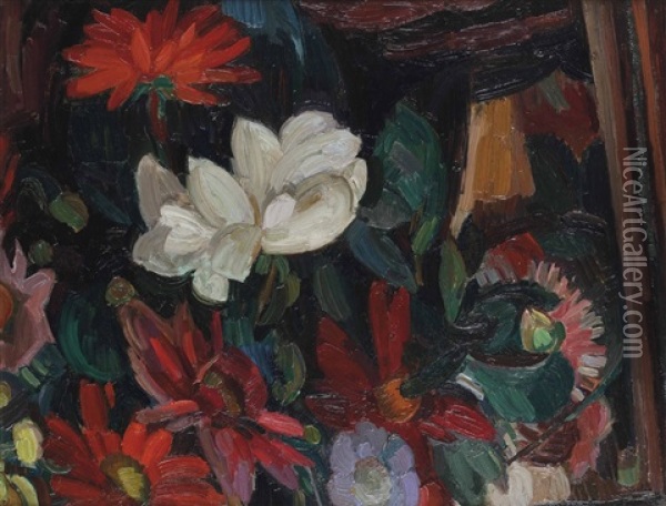 A Flower Still Life Oil Painting - Leo Gestel