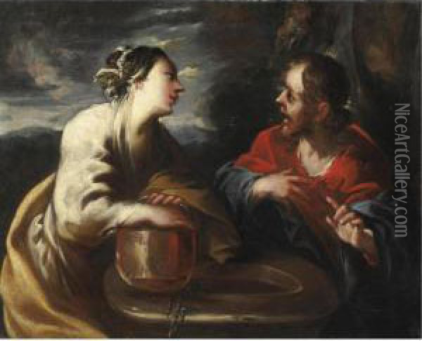 Cristo E La Samaritana Oil Painting - Stefano Magnasco