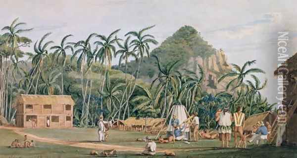 A view of the village at Pitcairn Island, December 1825 Oil Painting - Admiral William Henry Smyth