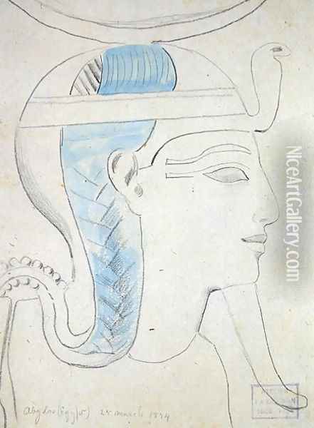 Study of a Relief of the Head of the God Khonsu in the Temple of Seti I, Abydos, 1874 Oil Painting - F. A. Bridgeman