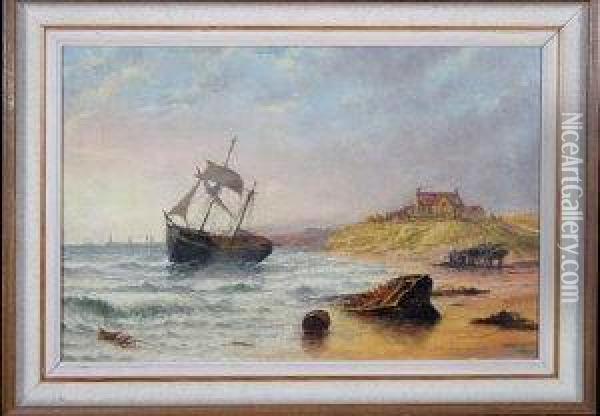 A Brig Wrecked Upon A Beach Oil Painting - Stuart Henry Bell