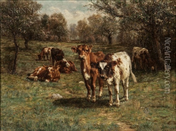 Cows At Pasture Oil Painting - Charles Franklin Pierce