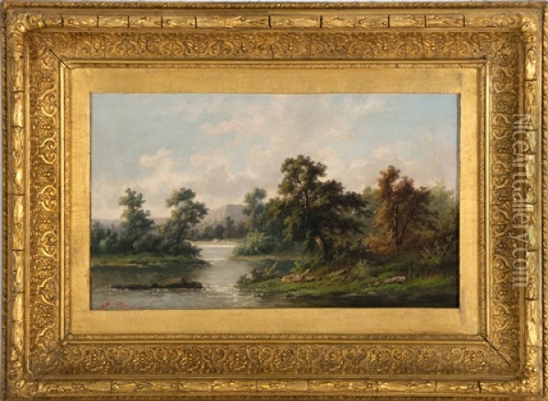 A River Landscape Oil Painting - Ada Stone