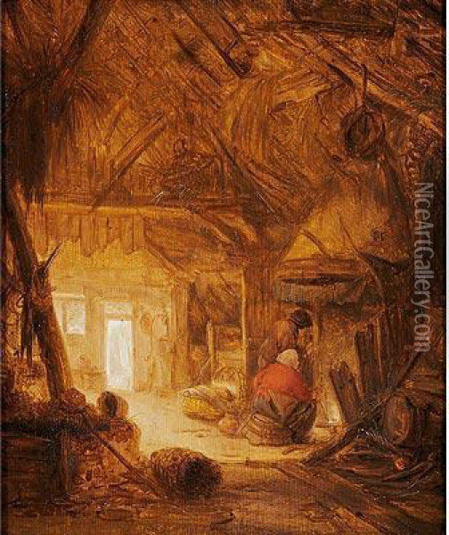 Interior De Una Cabana Concampesinos Oil Painting - Isaack Jansz. van Ostade