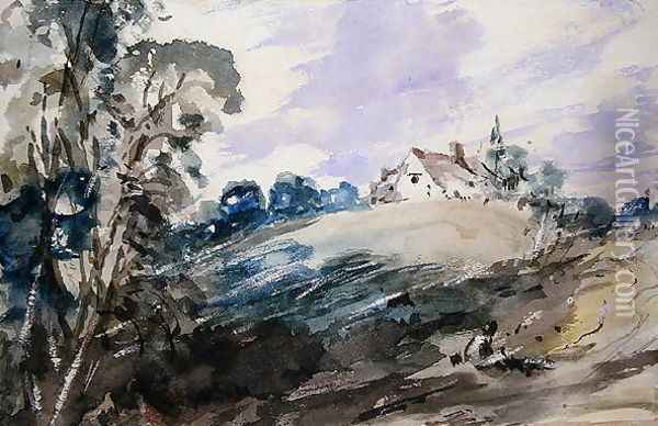 A Cottage on a High Bank Oil Painting - John Constable