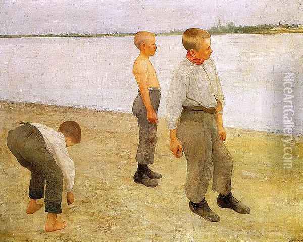 Boys Throwing Pebbles into the River 1890 Oil Painting - Karoly Ferenczy