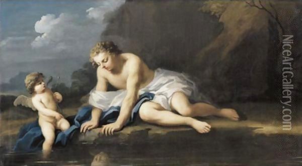 Narcissus And Cupid Oil Painting - Jacopo (Giacomo) Amigoni