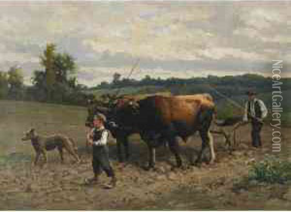 Ploughing Oil Painting - Edouard Bernard Debat-Ponsan