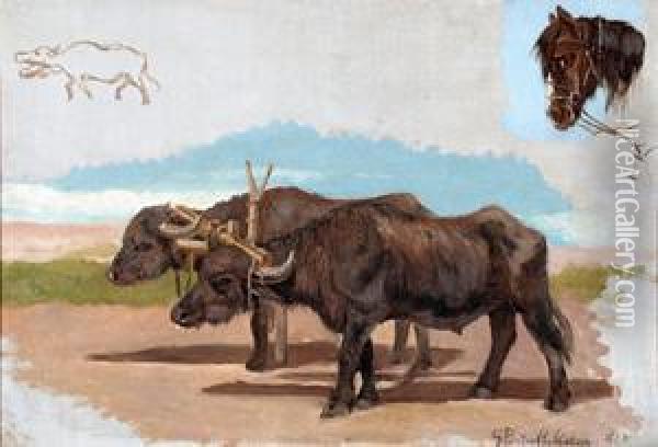 Bufali E Cavallo Oil Painting - Giuseppe Puricelli Guerra