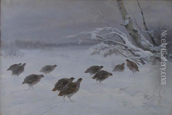 Kuropatwy Na Sniegu Oil Painting - Ignacy (Czeslaw Wasilewski) Zygmuntowicz