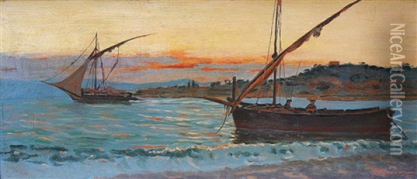 Fischerboot Im Golf Von Pozzuoli Oil Painting - Giuseppe Barison