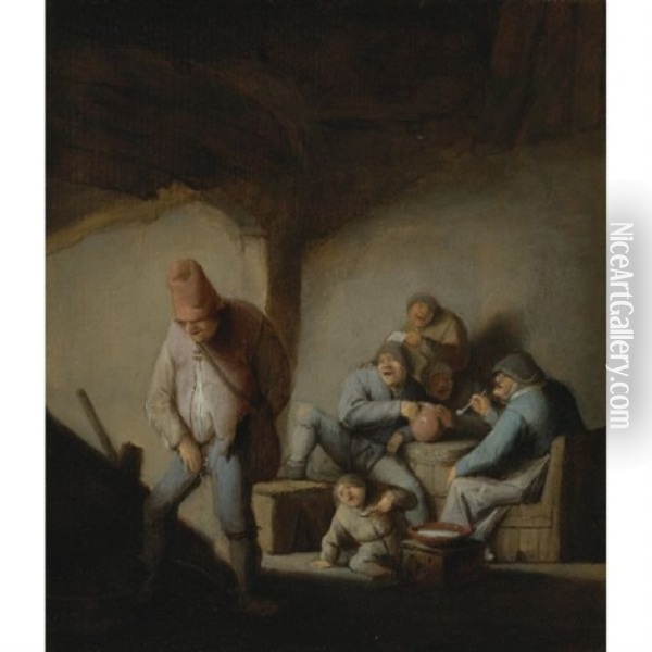Peasants In The Interior Of An Inn Oil Painting - Adriaen Jansz van Ostade