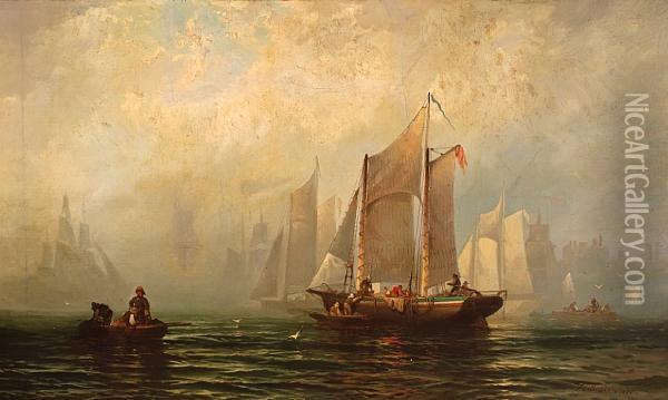 Shipping In A Harbor Oil Painting - Franklin Briscoe