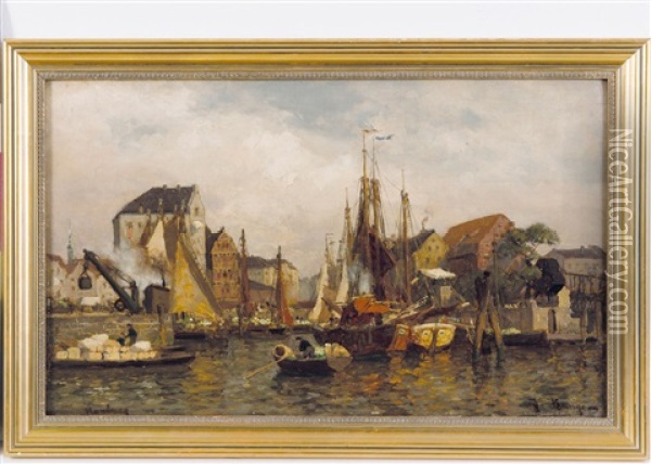 Hamburger Hafenvedute Oil Painting - Julius Friedrich Ludwig Runge